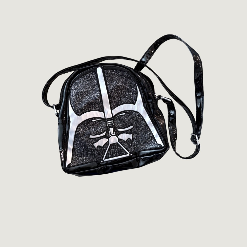 Disney Store Star Wars Darth Vader Glitter Patent Crossbody Bag Black Silver